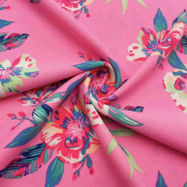 KAIN NYLON BERCETAK BUNGA PINK